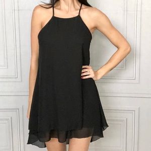 Black High Neck Ruffled Mini Dress